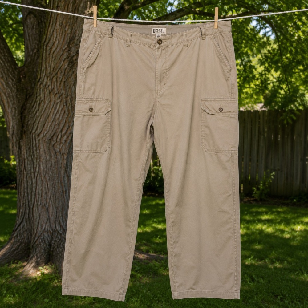 Duluth Trading Cargo Pants Men's 48x30 Khaki Tan Relaxed Fit Nylon Hiking Work